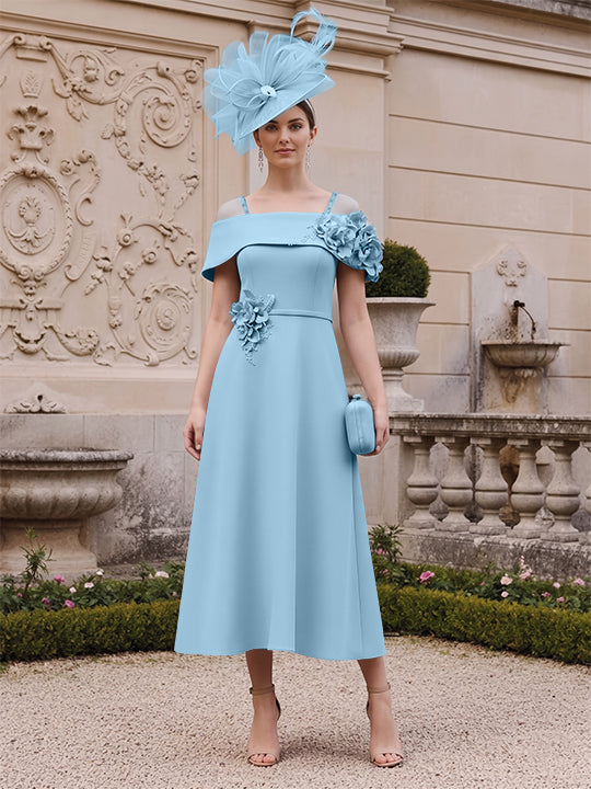 A-Line/Princess Square Neck Short Sleeves Mother of the Bride Dresses with 3D Flower