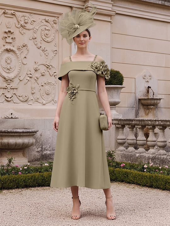 A-Line/Princess Square Neck Short Sleeves Mother of the Bride Dresses with 3D Flower