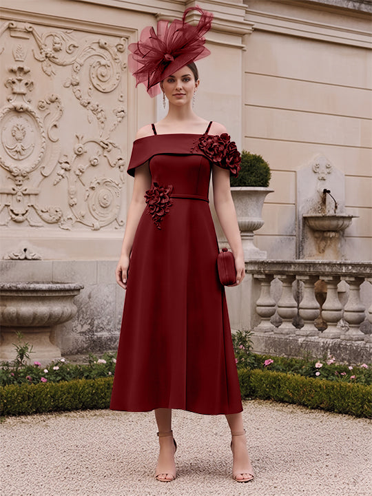 A-Line/Princess Square Neck Short Sleeves Mother of the Bride Dresses with 3D Flower