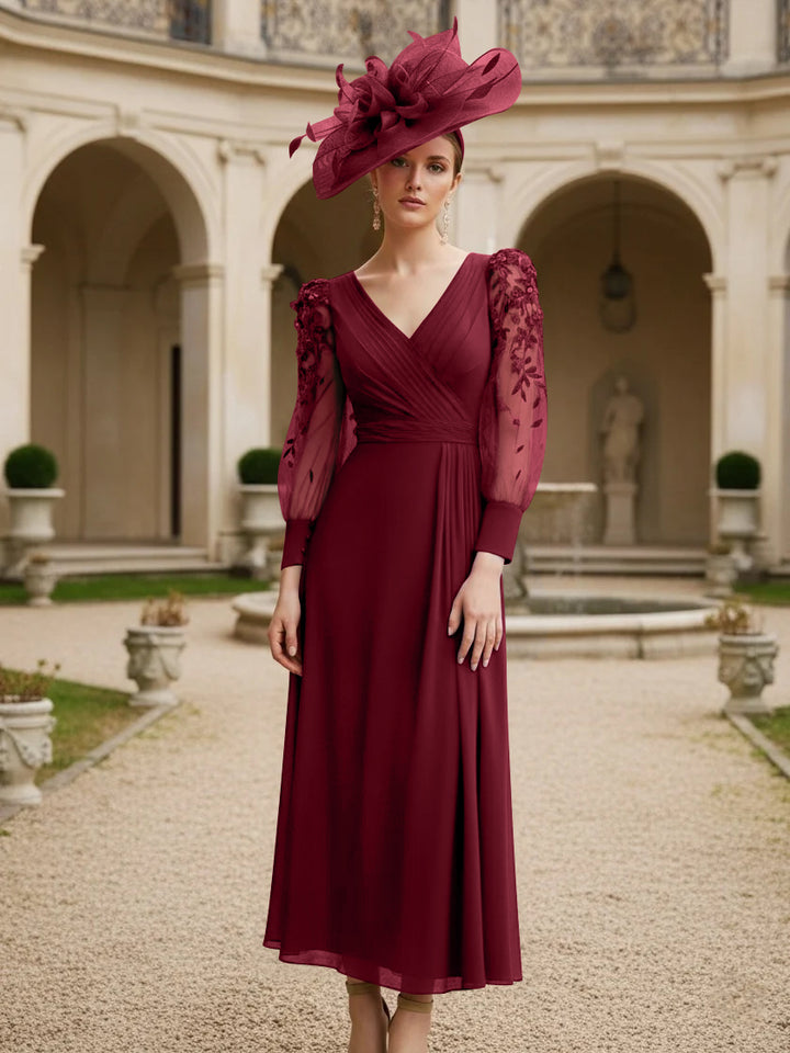 A-Line/Princess V-Neck Chiffon Mother of the Bride Dresses with 3D Flower