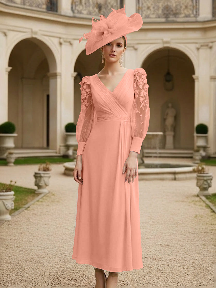 A-Line/Princess V-Neck Chiffon Mother of the Bride Dresses with 3D Flower