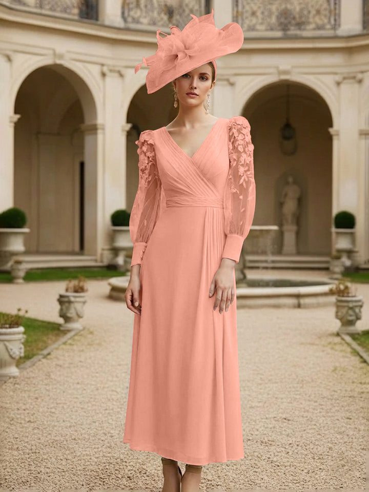 A-Line/Princess V-Neck Chiffon Mother of the Bride Dresses with 3D Flower