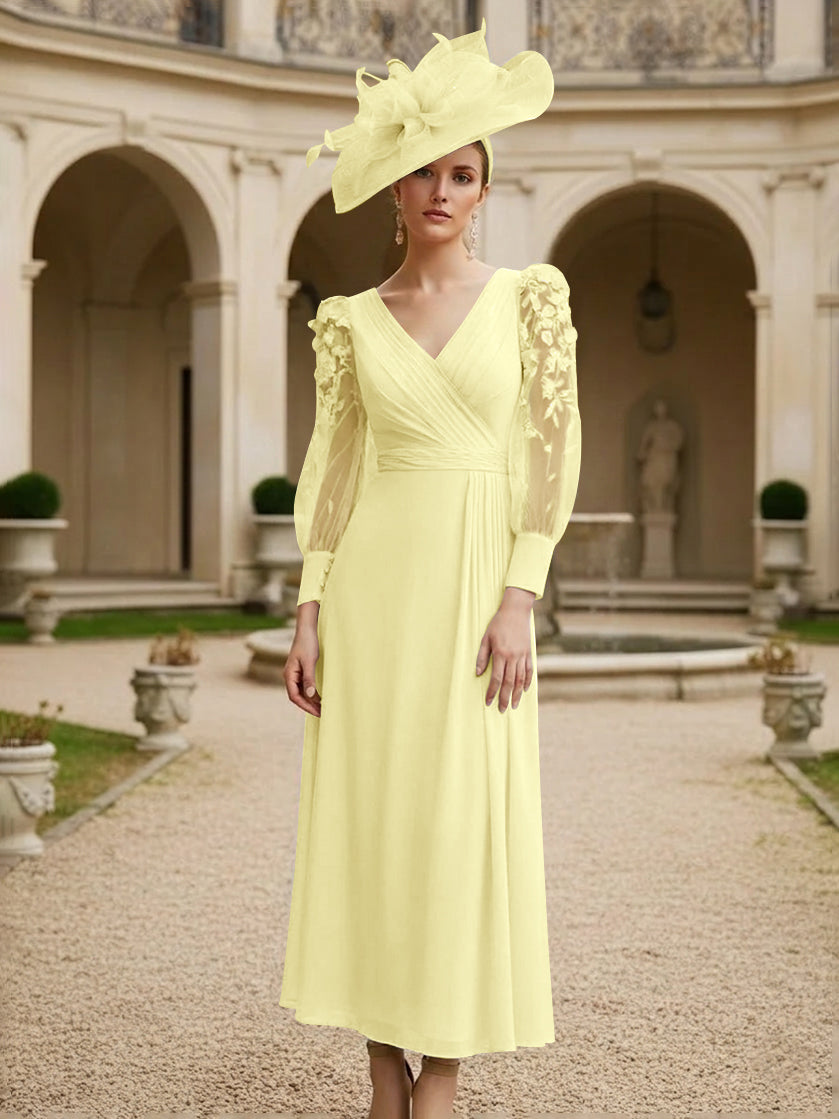 A-Line/Princess V-Neck Chiffon Mother of the Bride Dresses with 3D Flower