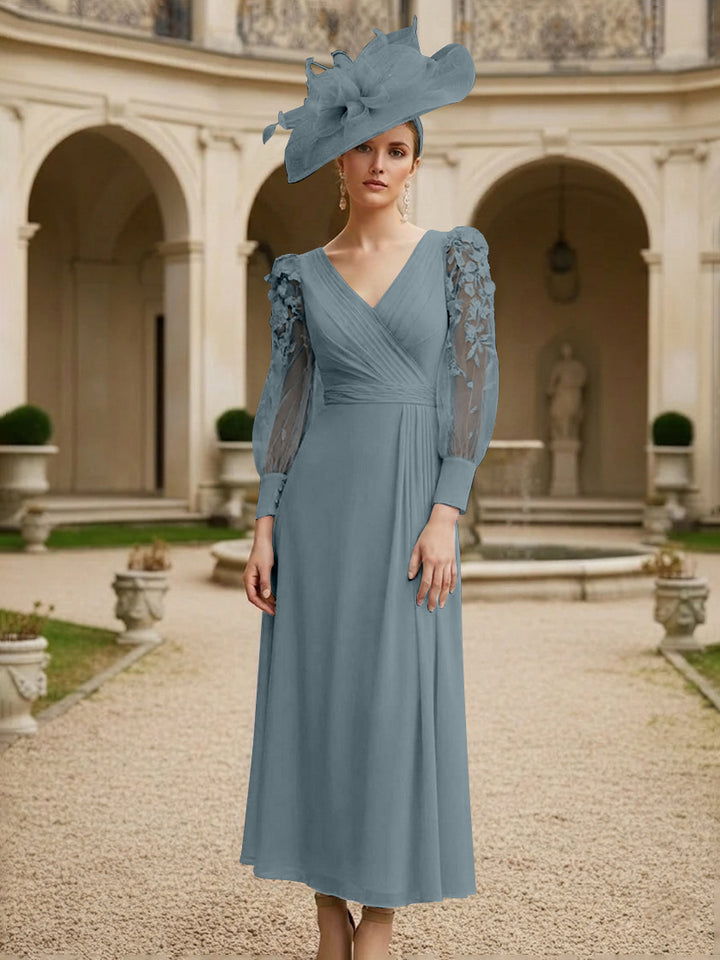 A-Line/Princess V-Neck Chiffon Mother of the Bride Dresses with 3D Flower