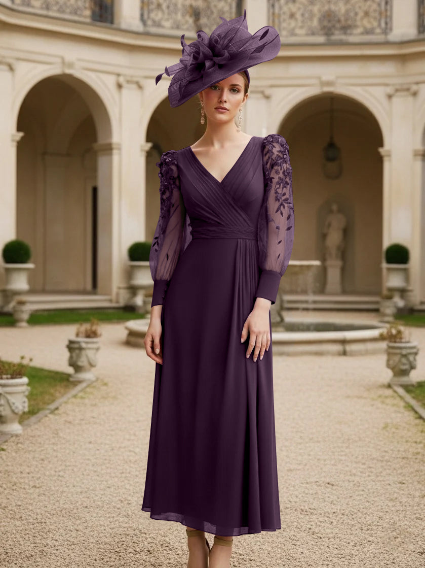 A-Line/Princess V-Neck Chiffon Mother of the Bride Dresses with 3D Flower