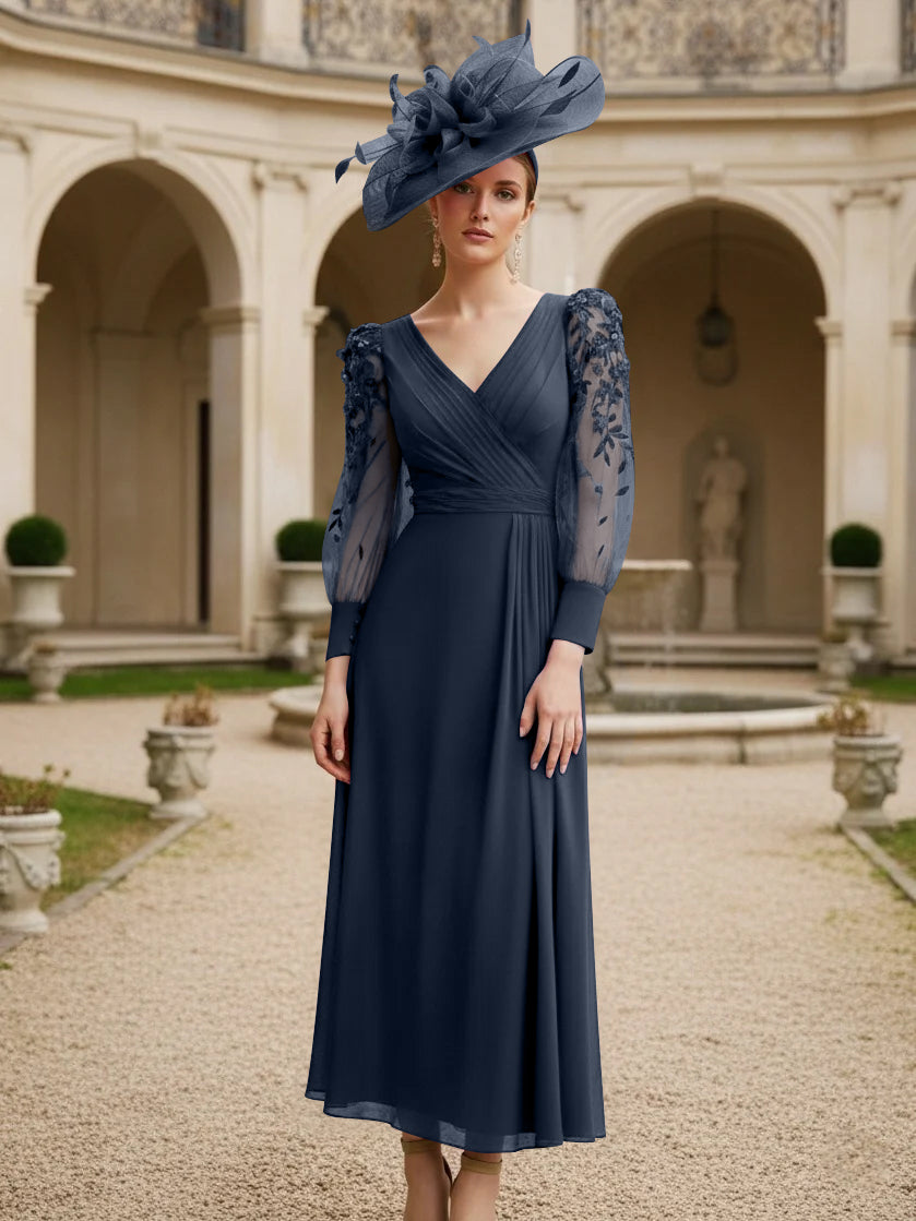 A-Line/Princess V-Neck Chiffon Mother of the Bride Dresses with 3D Flower