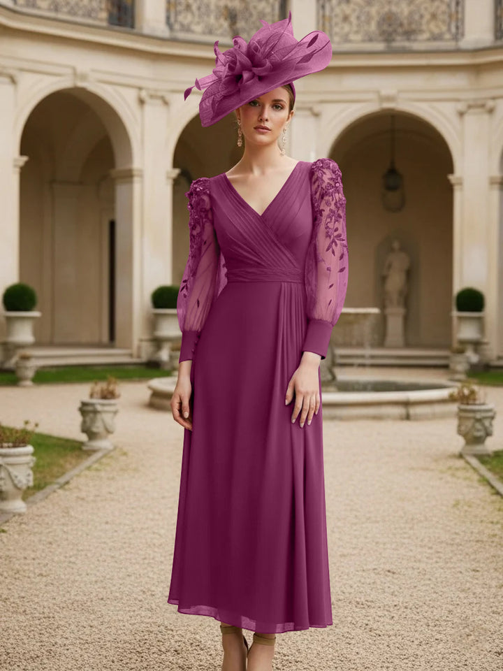 A-Line/Princess V-Neck Chiffon Mother of the Bride Dresses with 3D Flower