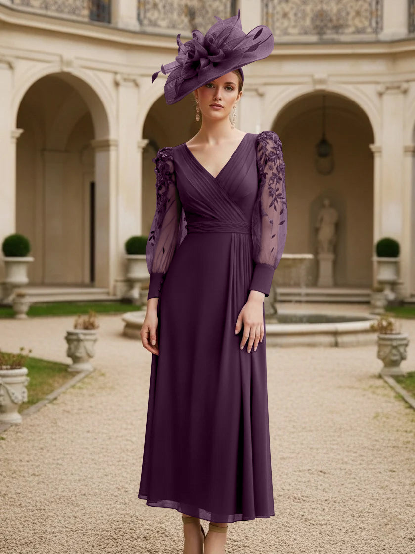 A-Line/Princess V-Neck Chiffon Mother of the Bride Dresses with 3D Flower