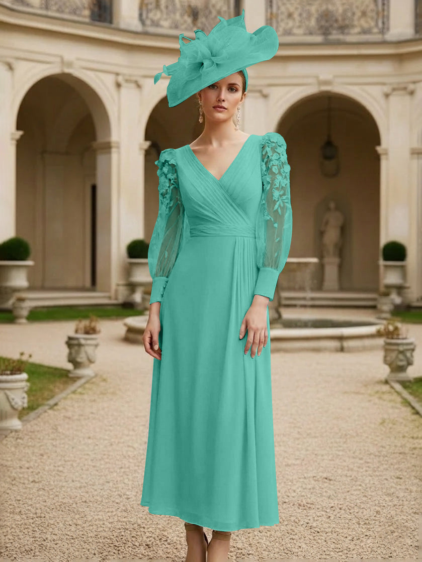 A-Line/Princess V-Neck Chiffon Mother of the Bride Dresses with 3D Flower