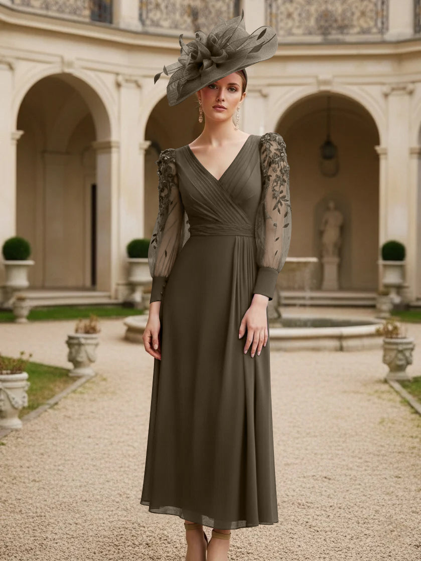 A-Line/Princess V-Neck Chiffon Mother of the Bride Dresses with 3D Flower