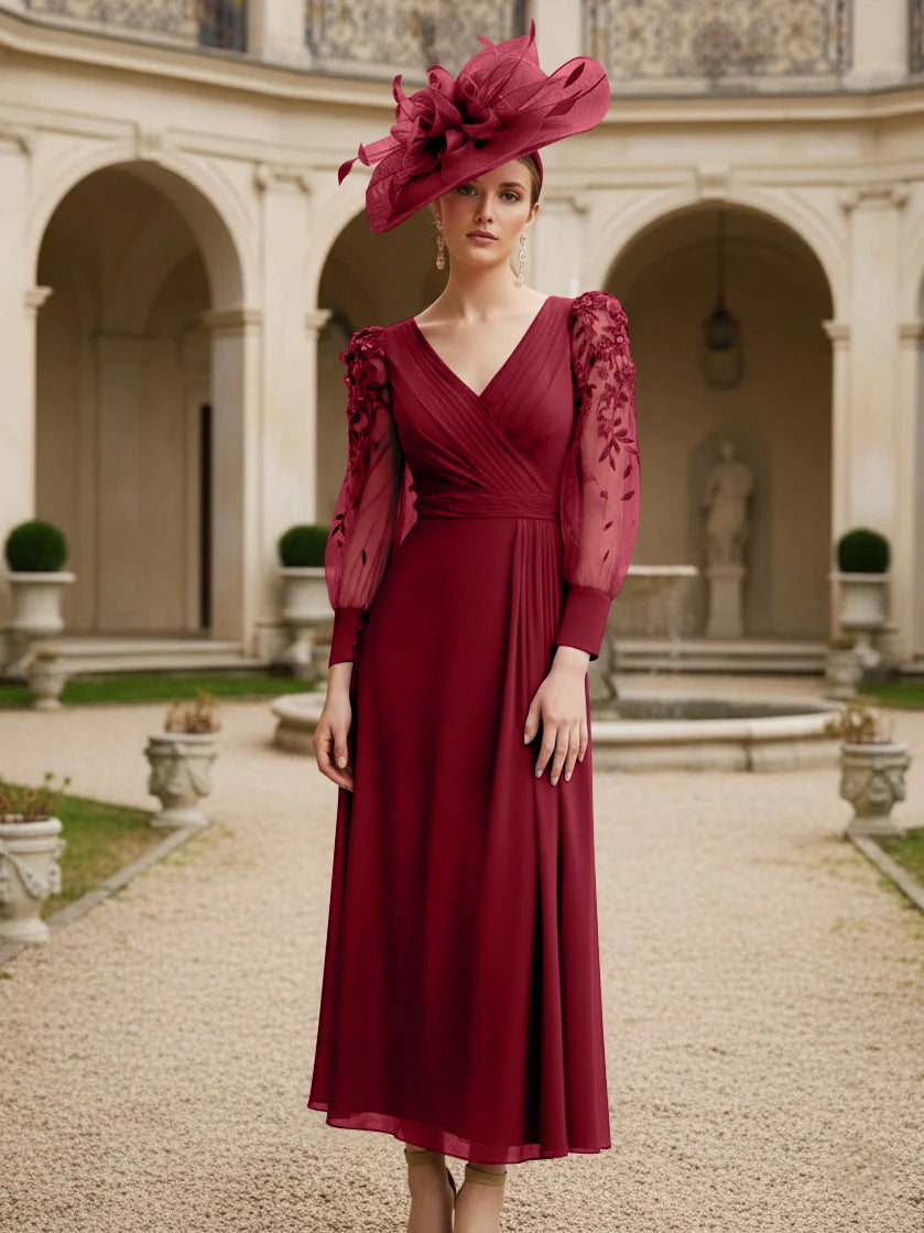 A-Line/Princess V-Neck Chiffon Mother of the Bride Dresses with 3D Flower