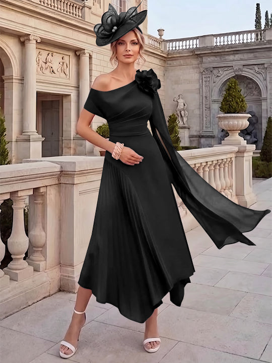 A-Line/Princess One-Shoulder Chiffon Mother of the Bride Dresses Ankle-Length Sleeveless Asymmetrical 3D Flower