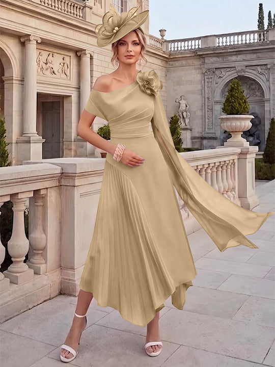 A-Line/Princess One-Shoulder Chiffon Mother of the Bride Dresses Ankle-Length Sleeveless Asymmetrical 3D Flower