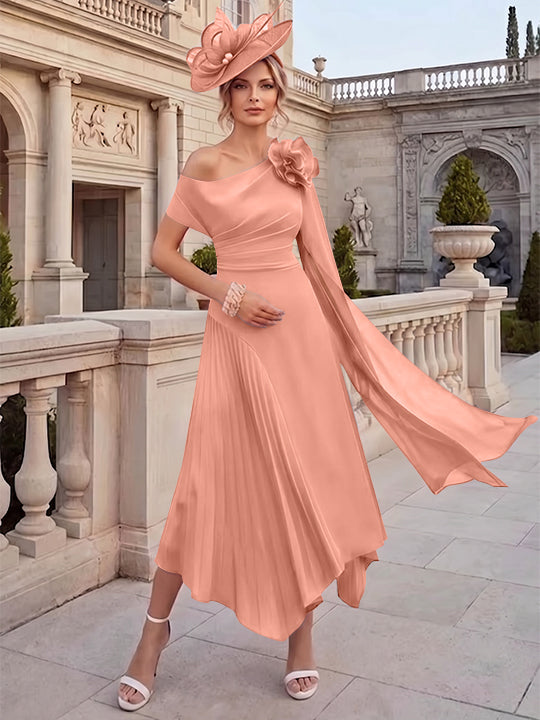 A-Line/Princess One-Shoulder Chiffon Mother of the Bride Dresses Ankle-Length Sleeveless Asymmetrical 3D Flower