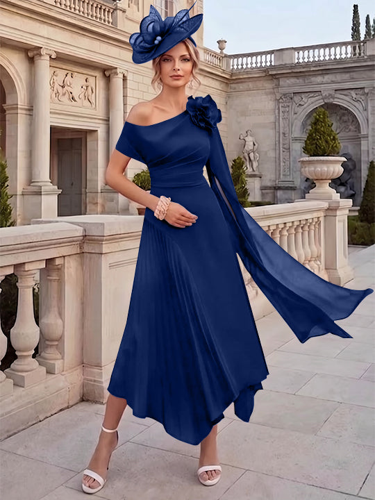 A-Line/Princess One-Shoulder Chiffon Mother of the Bride Dresses Ankle-Length Sleeveless Asymmetrical 3D Flower
