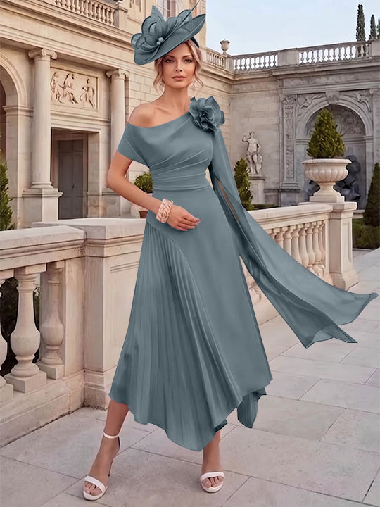 A-Line/Princess One-Shoulder Chiffon Mother of the Bride Dresses Ankle-Length Sleeveless Asymmetrical 3D Flower