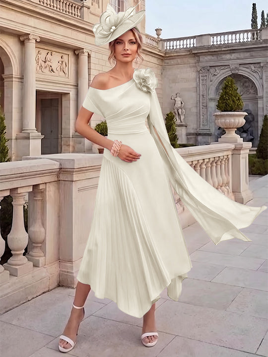 A-Line/Princess One-Shoulder Chiffon Mother of the Bride Dresses Ankle-Length Sleeveless Asymmetrical 3D Flower