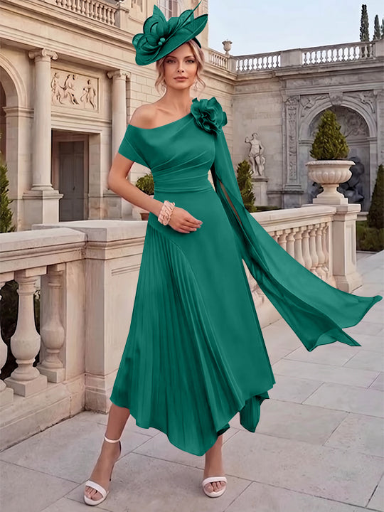 A-Line/Princess One-Shoulder Chiffon Mother of the Bride Dresses Ankle-Length Sleeveless Asymmetrical 3D Flower