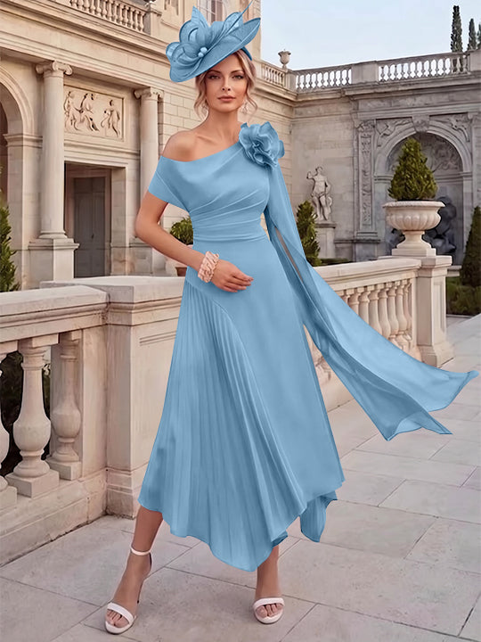 A-Line/Princess One-Shoulder Chiffon Mother of the Bride Dresses Ankle-Length Sleeveless Asymmetrical 3D Flower