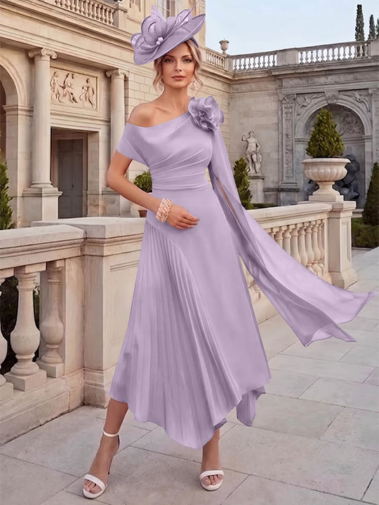 A-Line/Princess One-Shoulder Chiffon Mother of the Bride Dresses Ankle-Length Sleeveless Asymmetrical 3D Flower
