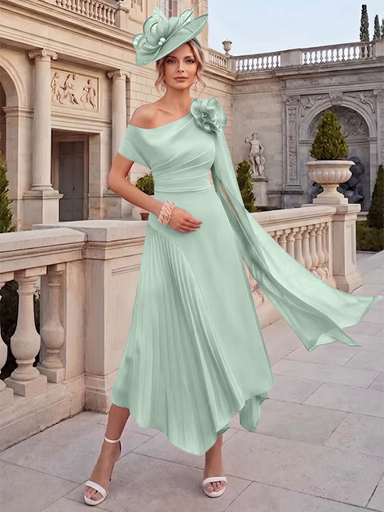 A-Line/Princess One-Shoulder Chiffon Mother of the Bride Dresses Ankle-Length Sleeveless Asymmetrical 3D Flower