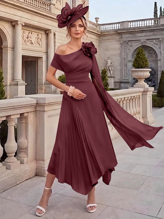 A-Line/Princess One-Shoulder Chiffon Mother of the Bride Dresses Ankle-Length Sleeveless Asymmetrical 3D Flower