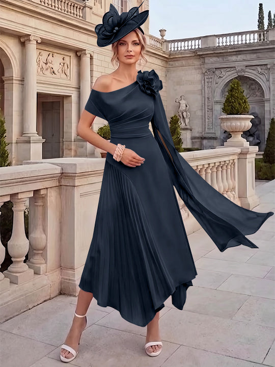 A-Line/Princess One-Shoulder Chiffon Mother of the Bride Dresses Ankle-Length Sleeveless Asymmetrical 3D Flower