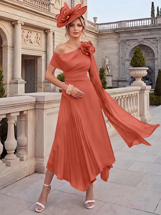 A-Line/Princess One-Shoulder Chiffon Mother of the Bride Dresses Ankle-Length Sleeveless Asymmetrical 3D Flower