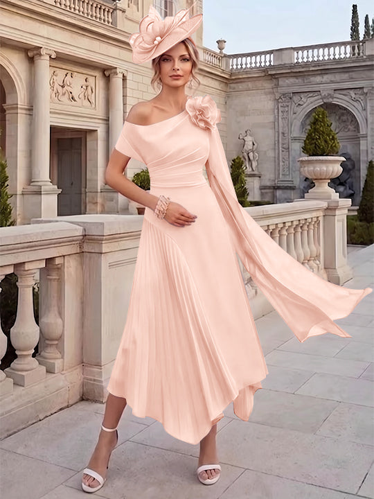 A-Line/Princess One-Shoulder Chiffon Mother of the Bride Dresses Ankle-Length Sleeveless Asymmetrical 3D Flower