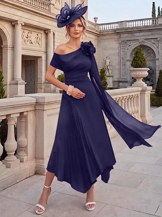 A-Line/Princess One-Shoulder Chiffon Mother of the Bride Dresses Ankle-Length Sleeveless Asymmetrical 3D Flower