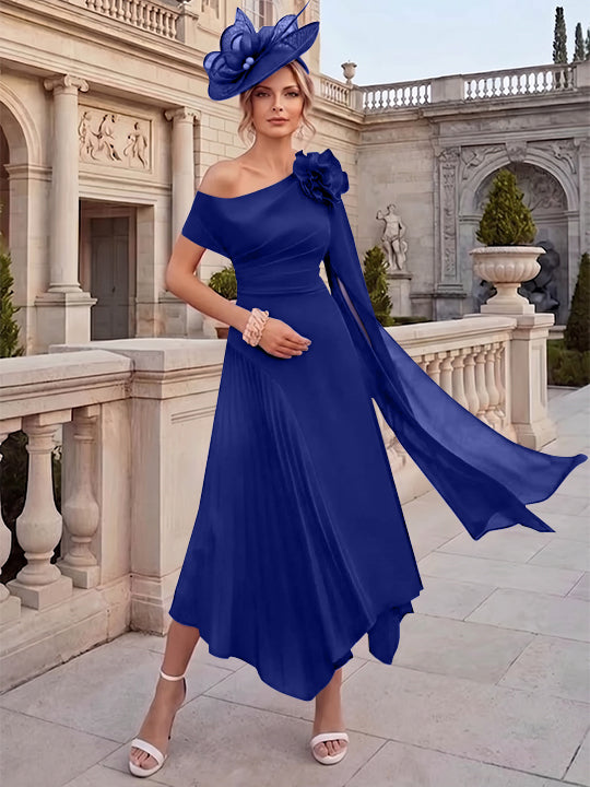 A-Line/Princess One-Shoulder Chiffon Mother of the Bride Dresses Ankle-Length Sleeveless Asymmetrical 3D Flower