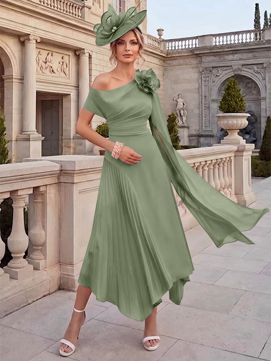 A-Line/Princess One-Shoulder Chiffon Mother of the Bride Dresses Ankle-Length Sleeveless Asymmetrical 3D Flower