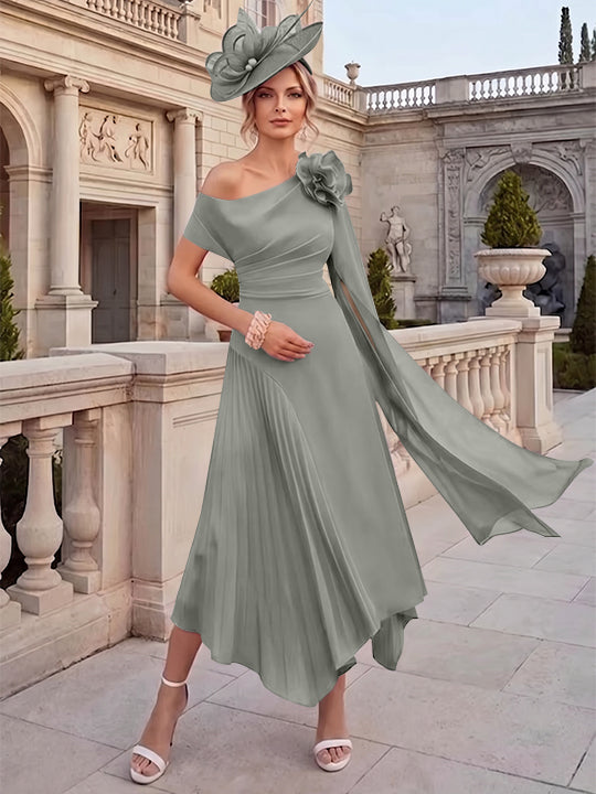 A-Line/Princess One-Shoulder Chiffon Mother of the Bride Dresses Ankle-Length Sleeveless Asymmetrical 3D Flower