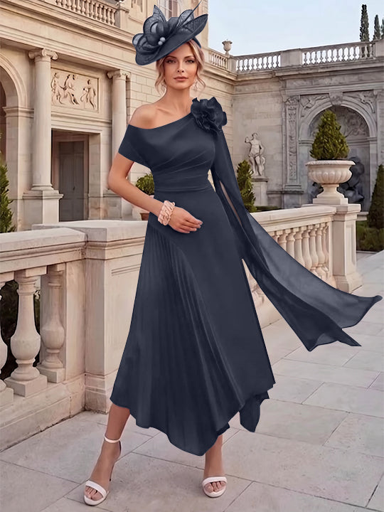 A-Line/Princess One-Shoulder Chiffon Mother of the Bride Dresses Ankle-Length Sleeveless Asymmetrical 3D Flower