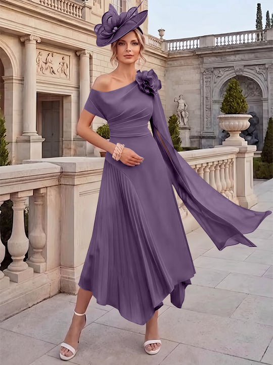 A-Line/Princess One-Shoulder Chiffon Mother of the Bride Dresses Ankle-Length Sleeveless Asymmetrical 3D Flower