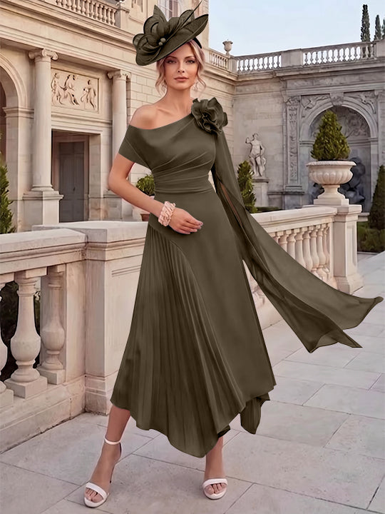 A-Line/Princess One-Shoulder Chiffon Mother of the Bride Dresses Ankle-Length Sleeveless Asymmetrical 3D Flower