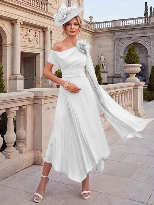 A-Line/Princess One-Shoulder Chiffon Mother of the Bride Dresses Ankle-Length Sleeveless Asymmetrical 3D Flower