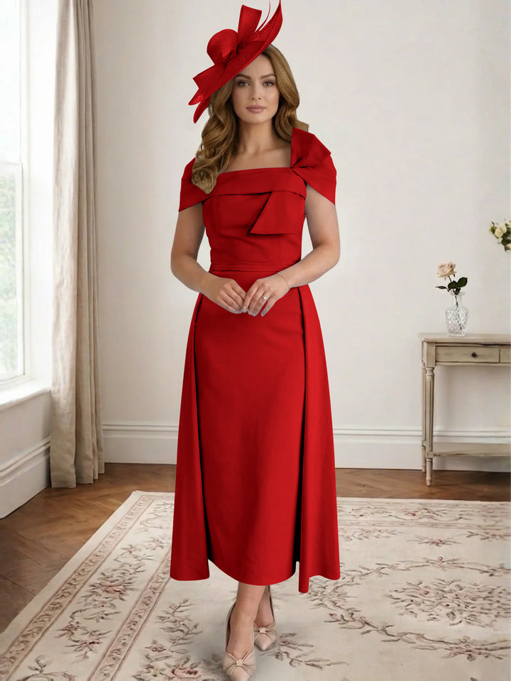 A Line/Princess Off-the-Shoulder Tea-Length Mother of the Bride Dresses with Bowknot