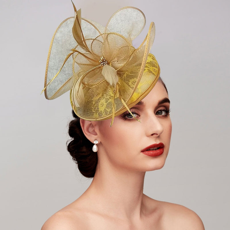 Women's Burgundy Net Wedding Party Ladies Day Feather Headpiece/Fascinator