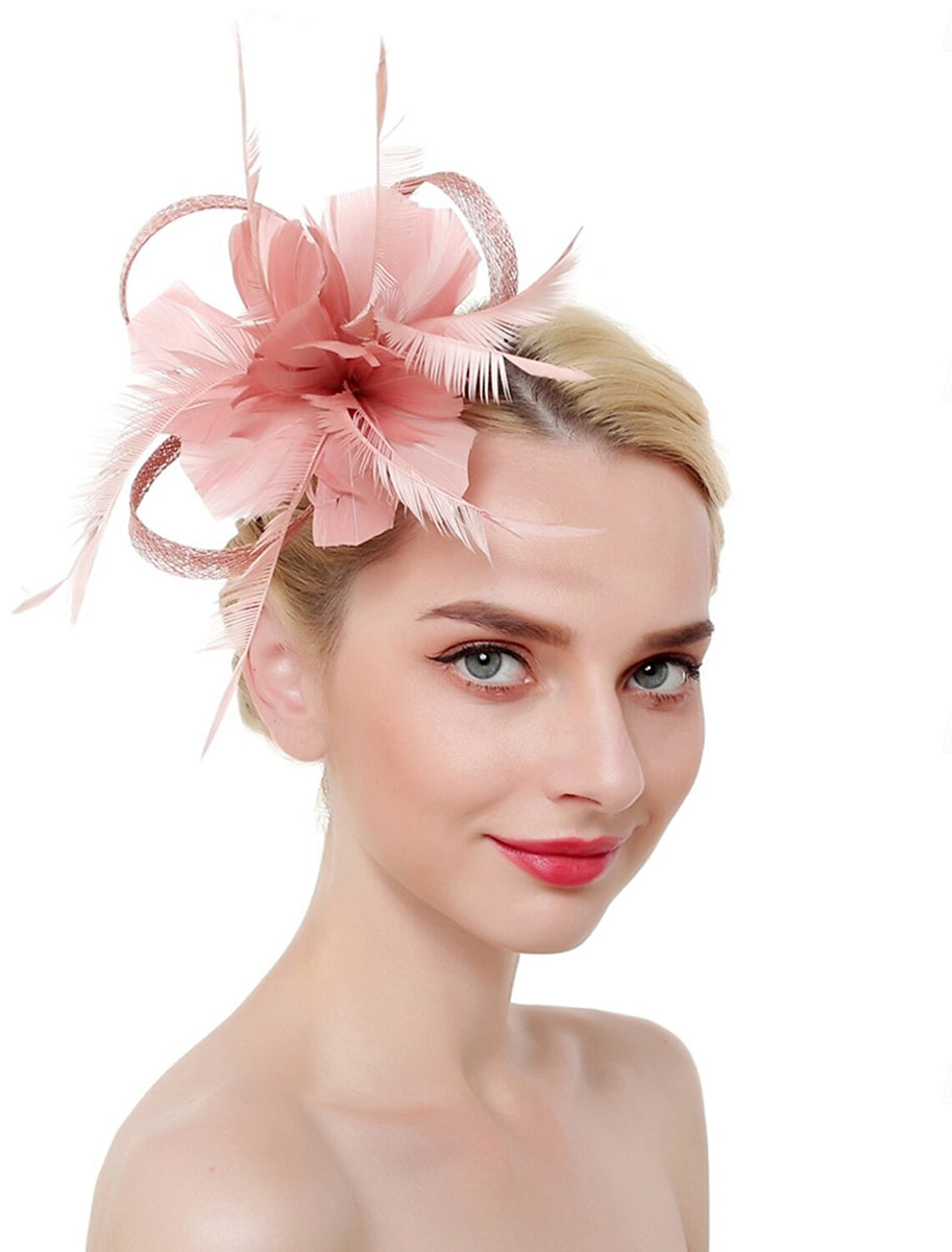 Luxury Organza Fedora Hat Horse Race Simple Feather Pure colour Headpiece/Veil Hat