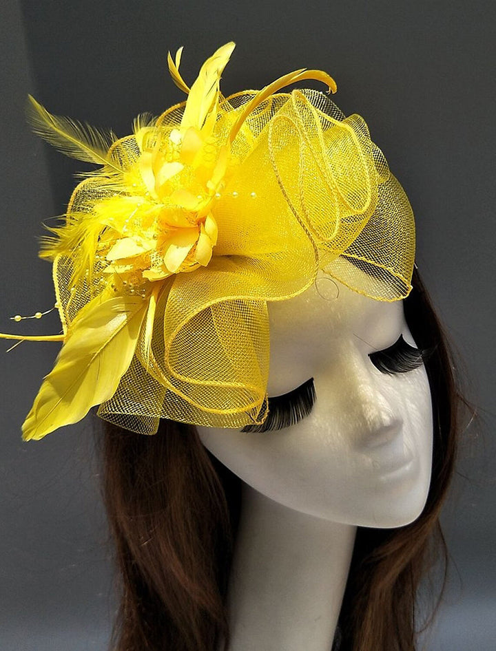 Women's Net Ladies Day Horse Race Flower Wedding Headpiece/Headwear With Feather