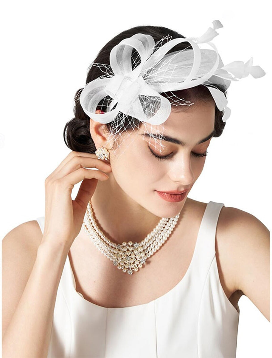 Simple White Feather Tea Party Cocktail Ladies Day Tulle Fascinator/Headband