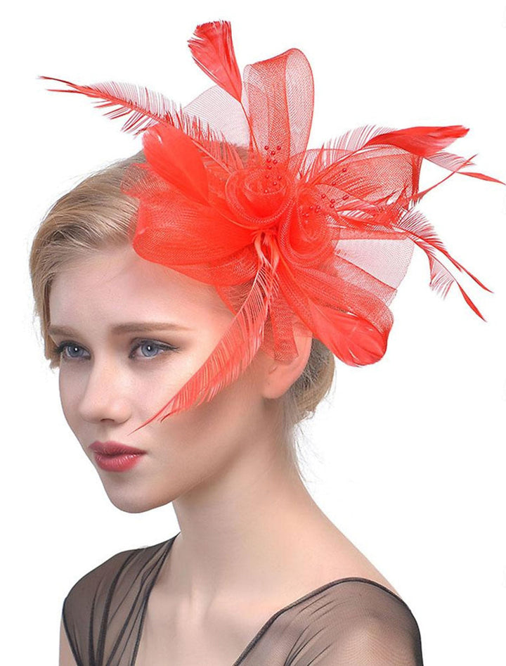 Women's Fedora Hat Veil Wedding Party Flower Feather Vintage Fascinator/Headband