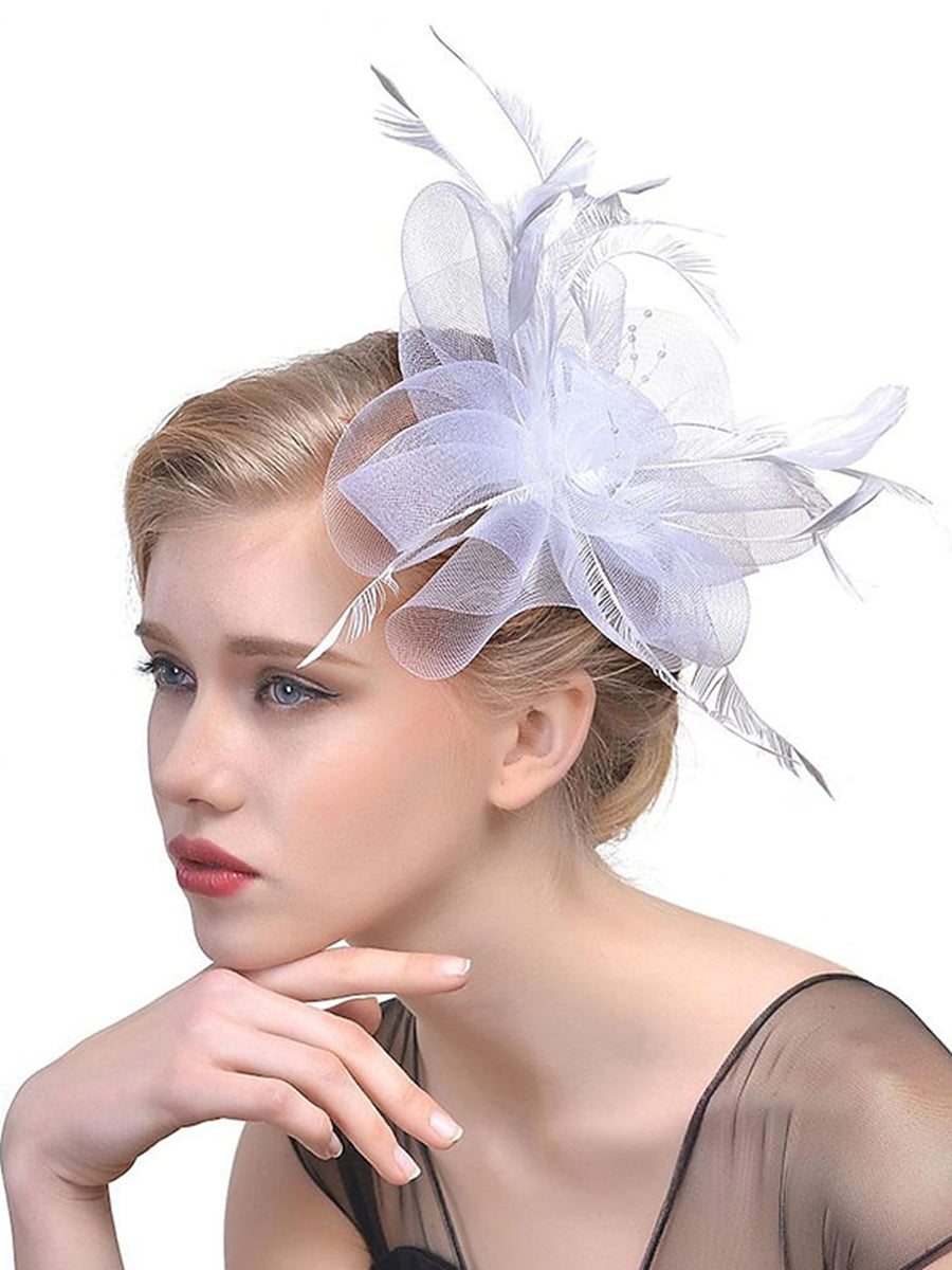 Women's Fedora Hat Veil Wedding Party Flower Feather Vintage Fascinator/Headband