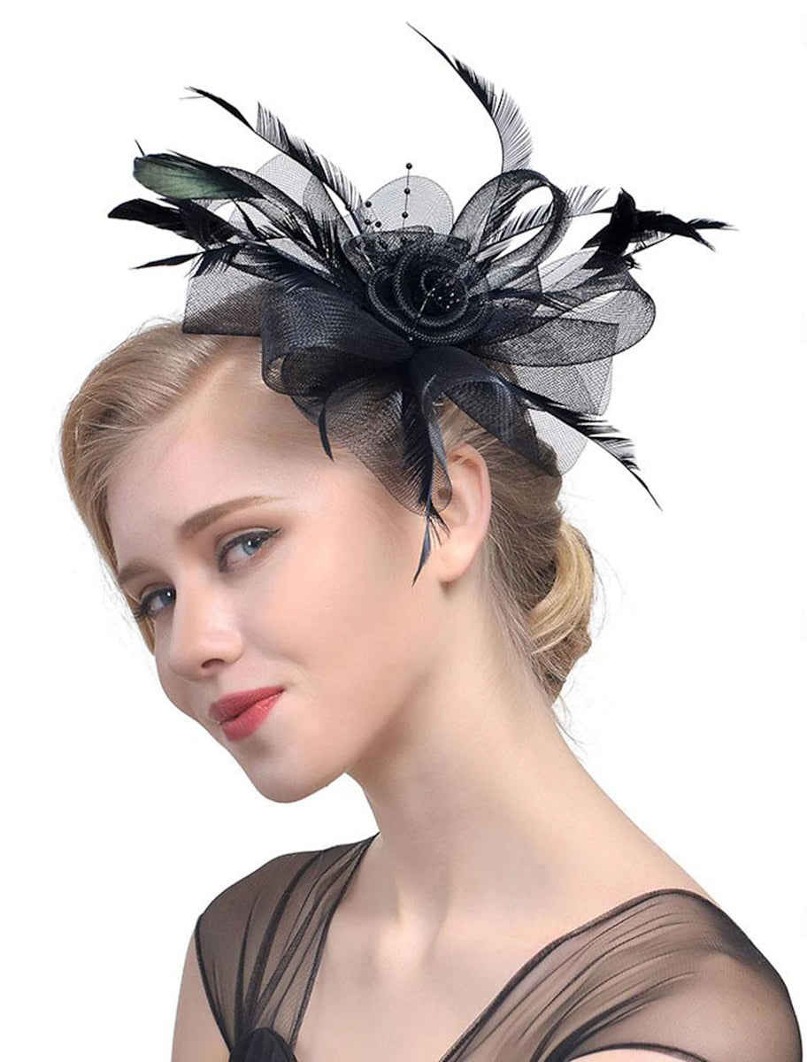 Women's Fedora Hat Veil Wedding Party Flower Feather Vintage Fascinator/Headband