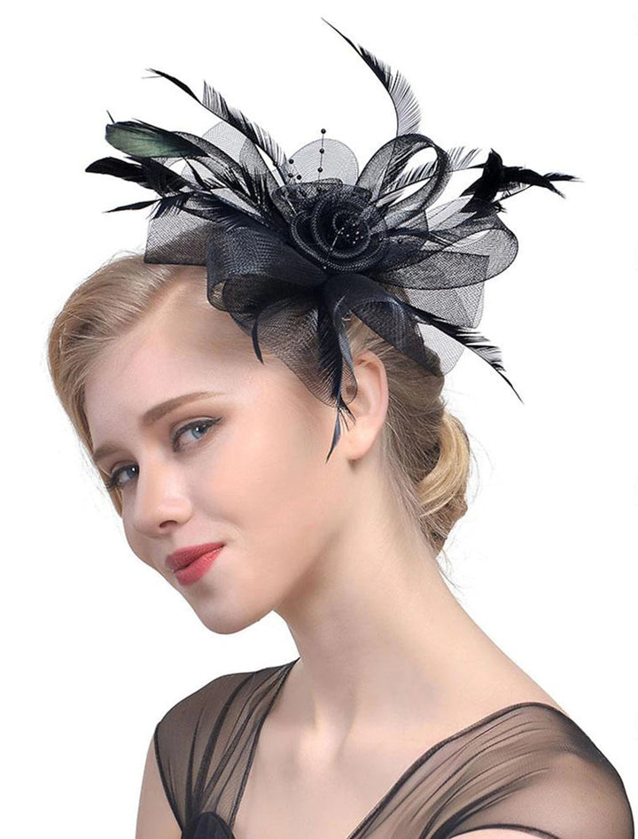 Women's Fedora Hat Veil Wedding Party Flower Feather Vintage Fascinator/Headband