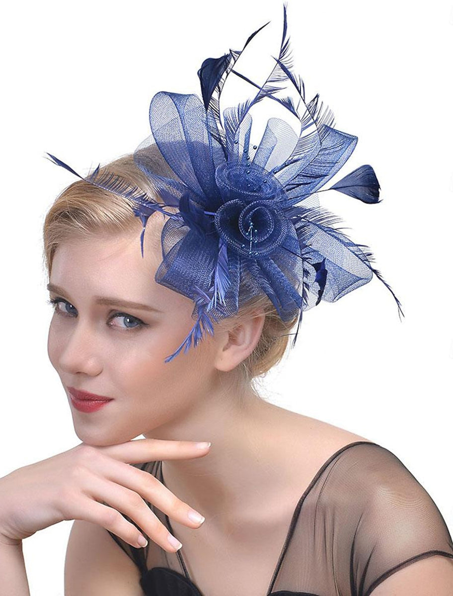 Women's Fedora Hat Veil Wedding Party Flower Feather Vintage Fascinator/Headband