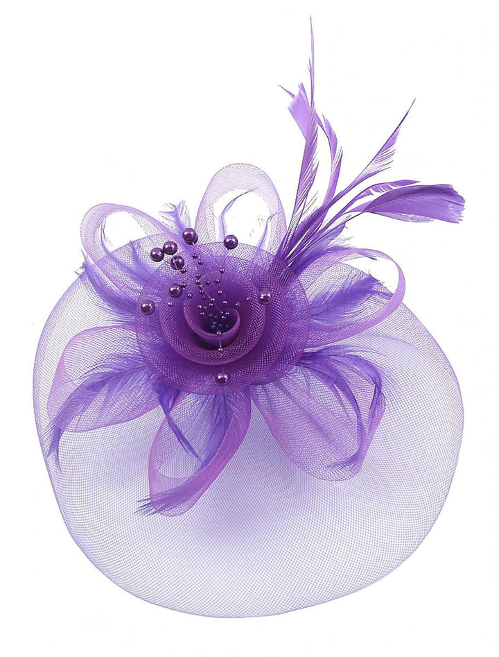 Vintage Organza Horse Race Cocktail Party Feather Veil Hat/Headpiece With Bow