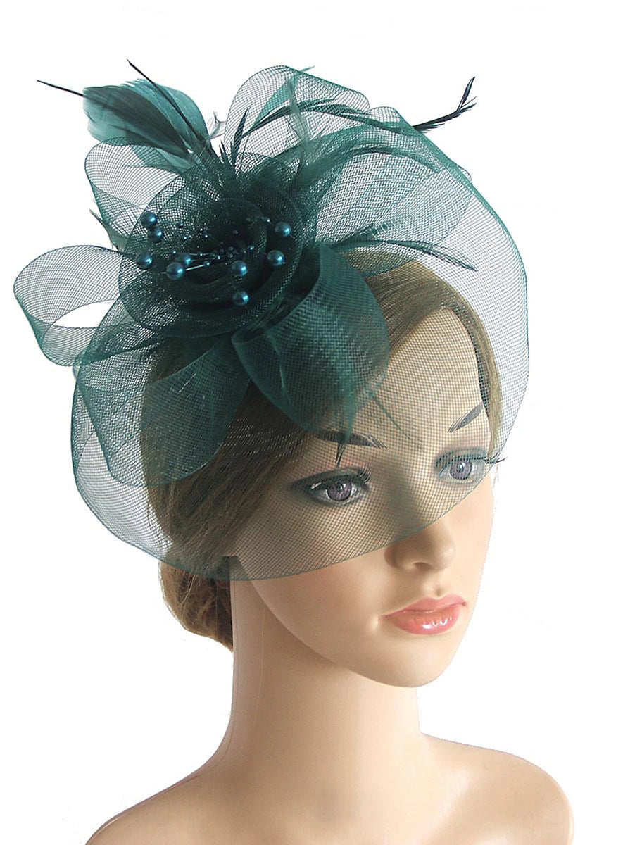 Vintage Organza Horse Race Cocktail Party Feather Veil Hat/Headpiece With Bow