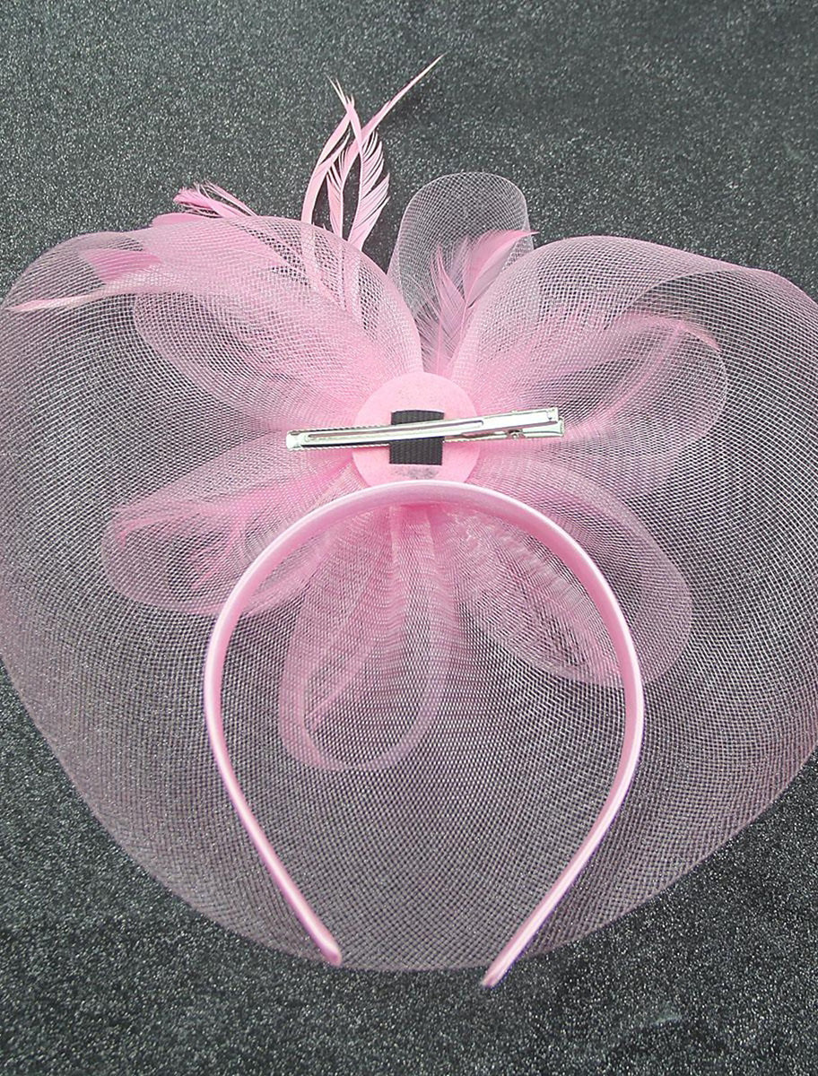Vintage Organza Horse Race Cocktail Party Feather Veil Hat/Headpiece With Bow